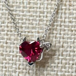 Bling Jewelry Womens .925 Sterling Silver Ruby Red Devil Heart Pendant Necklace